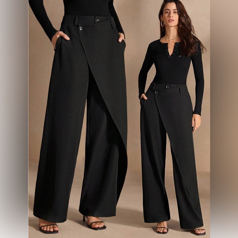 Boutique Black Wide leg High rise Wrap asymmetrical Trouser pants Sz Small